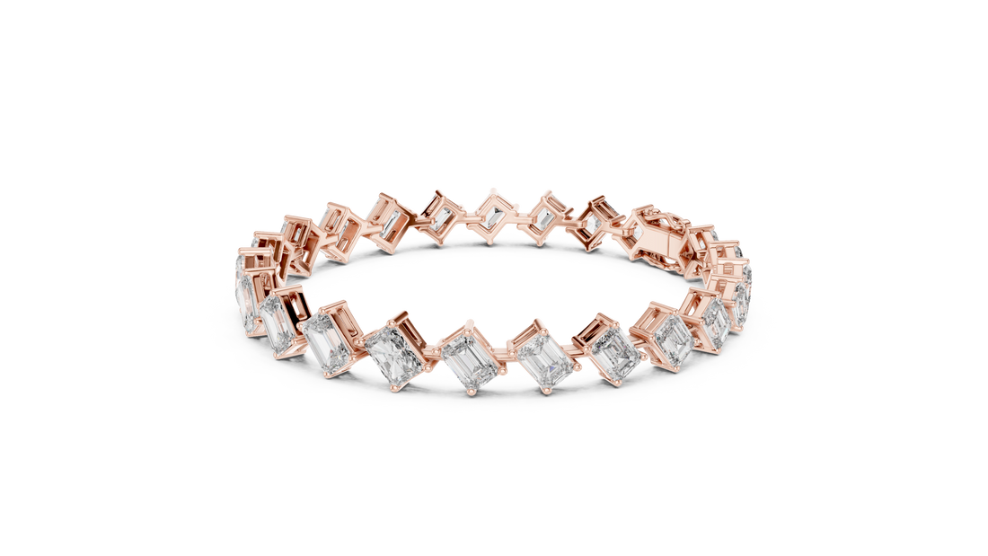 Radiant and Emerald Cut Diamond Tennis Bracelet with Alternating Geometric Link Design
