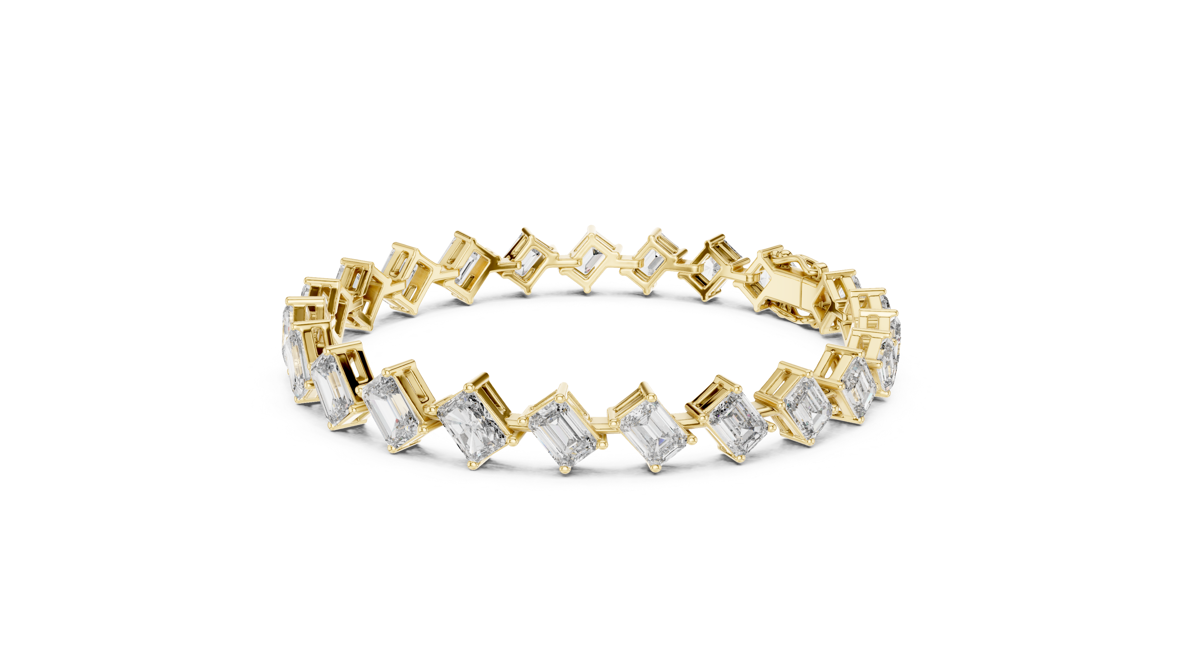 Radiant and Emerald Cut Diamond Tennis Bracelet with Alternating Geometric Link Design