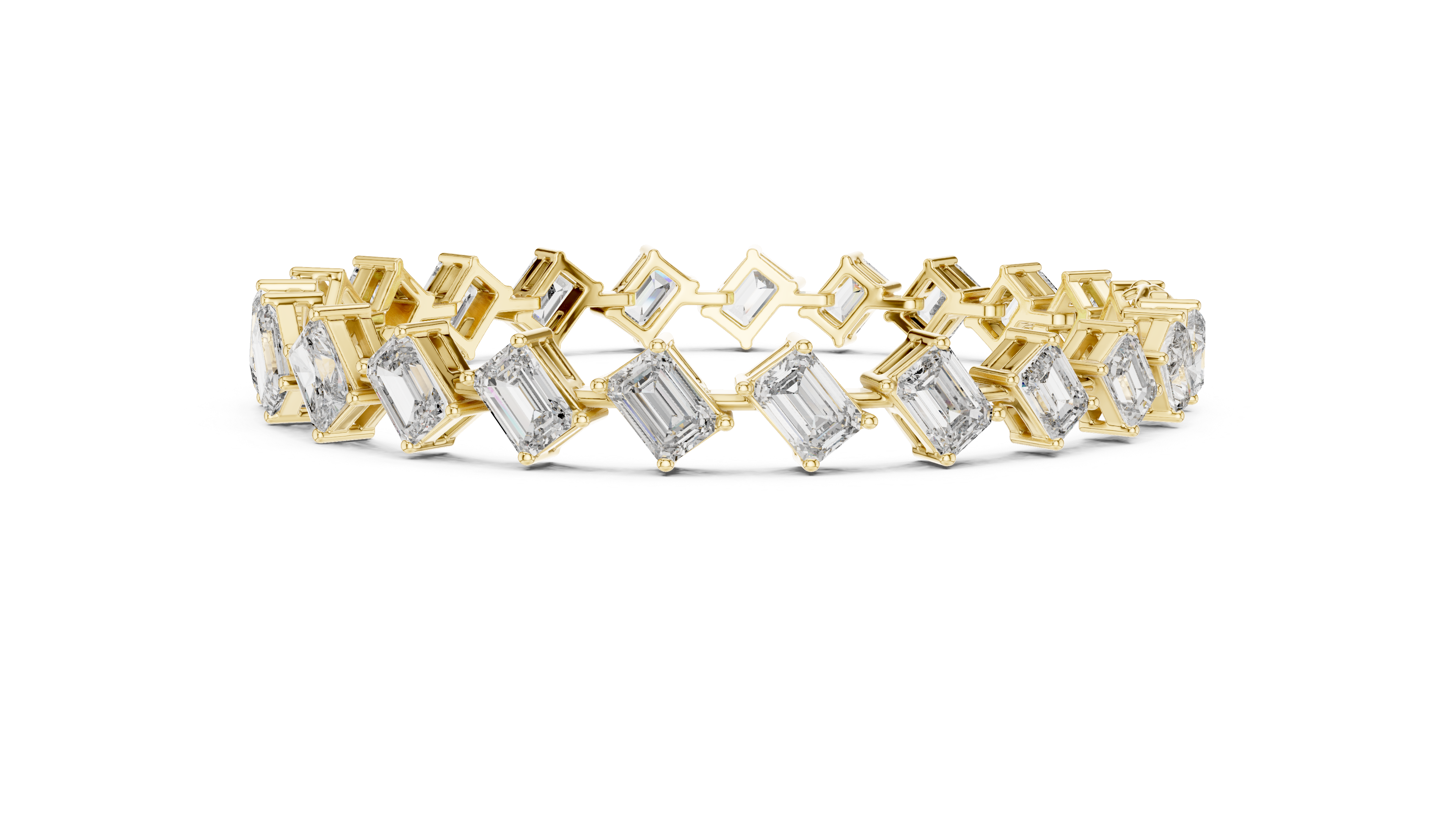 Radiant and Emerald Cut Diamond Tennis Bracelet with Alternating Geometric Link Design