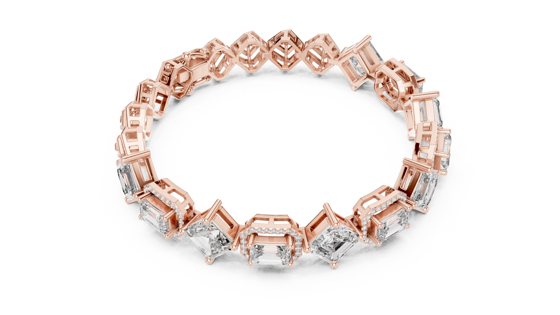 Emerald and Round Diamond Halo Link Tennis Bracelet