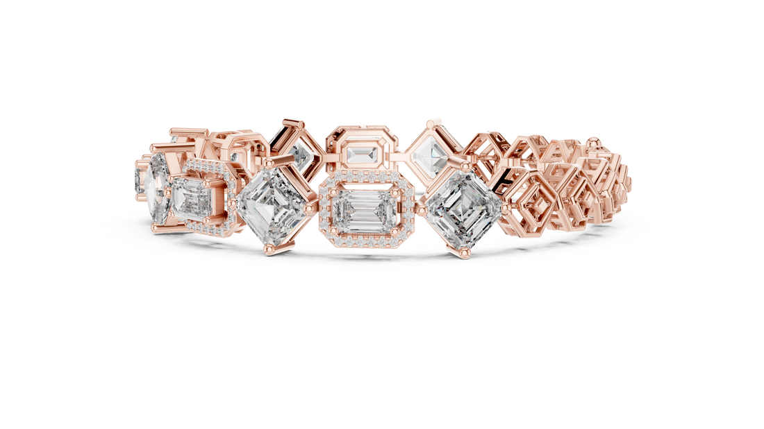 Emerald and Round Diamond Halo Link Tennis Bracelet