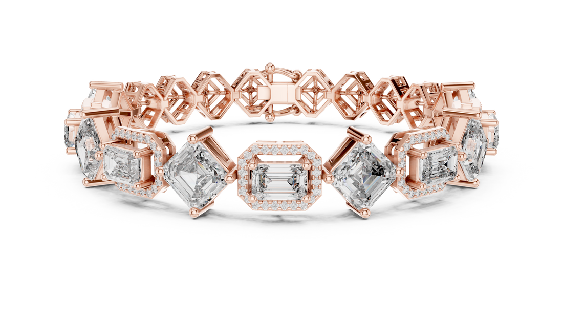 Emerald and Round Diamond Halo Link Tennis Bracelet