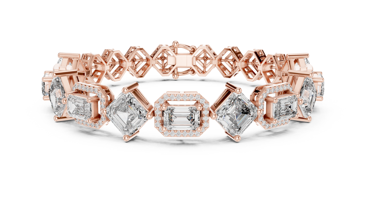 Emerald and Round Diamond Halo Link Tennis Bracelet