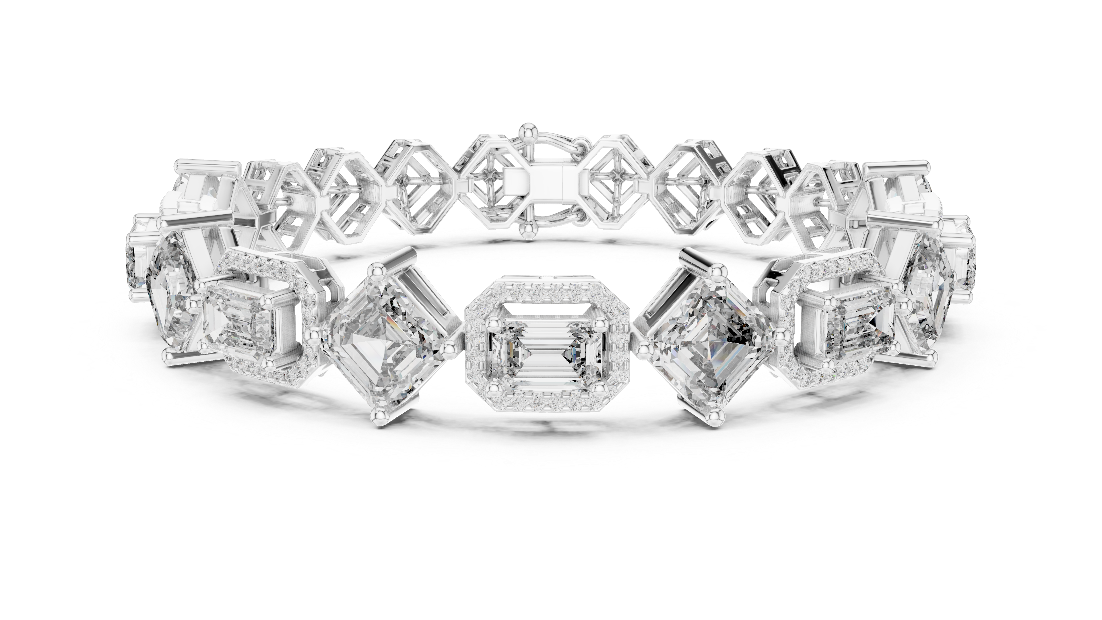 Emerald and Round Diamond Halo Link Tennis Bracelet