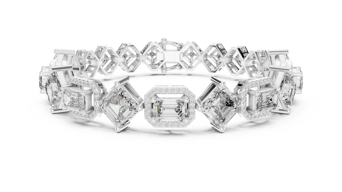 Emerald and Round Diamond Halo Link Tennis Bracelet