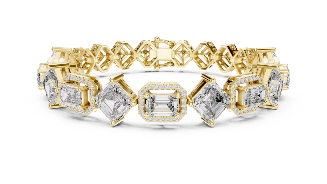 Emerald and Round Diamond Halo Link Tennis Bracelet