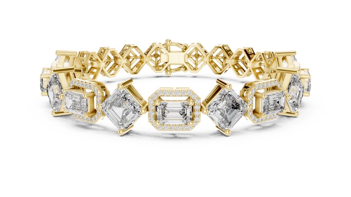 Emerald and Round Diamond Halo Link Tennis Bracelet