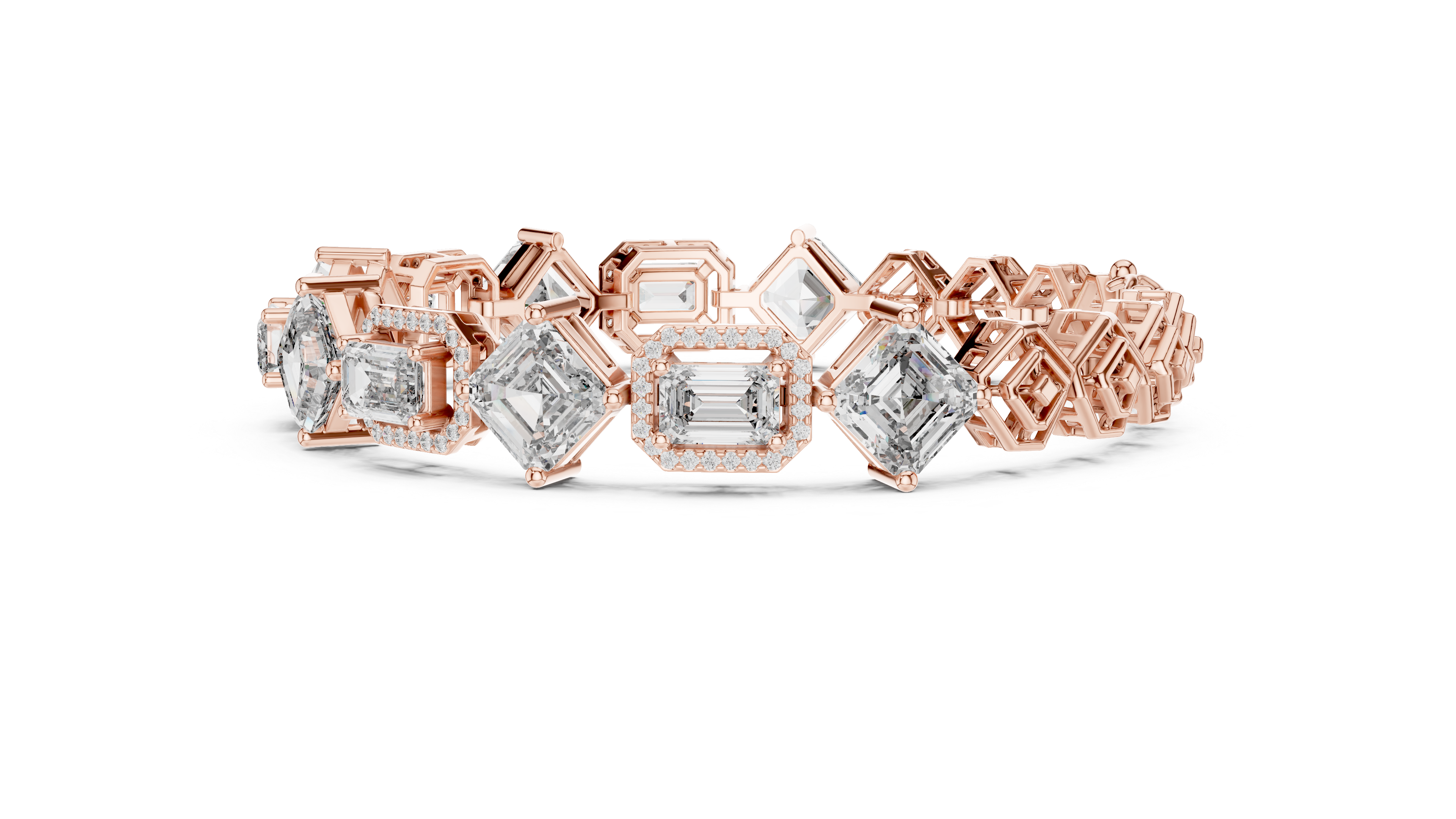 Emerald Cut Diamond Halo Link Tennis Bracelet with Micro Pavé Accents