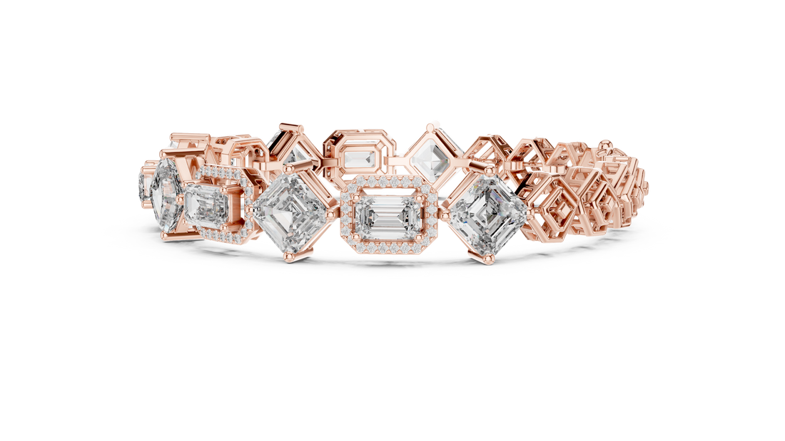 Emerald Cut Diamond Halo Link Tennis Bracelet with Micro Pavé Accents