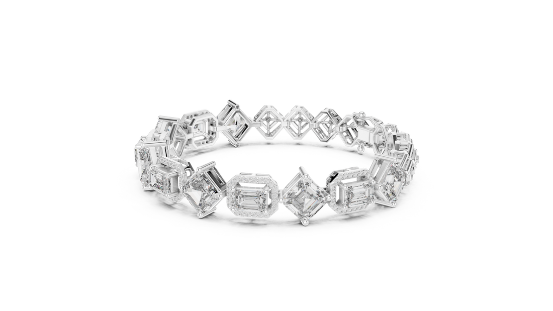 Emerald Cut Diamond Halo Link Tennis Bracelet with Micro Pavé Accents