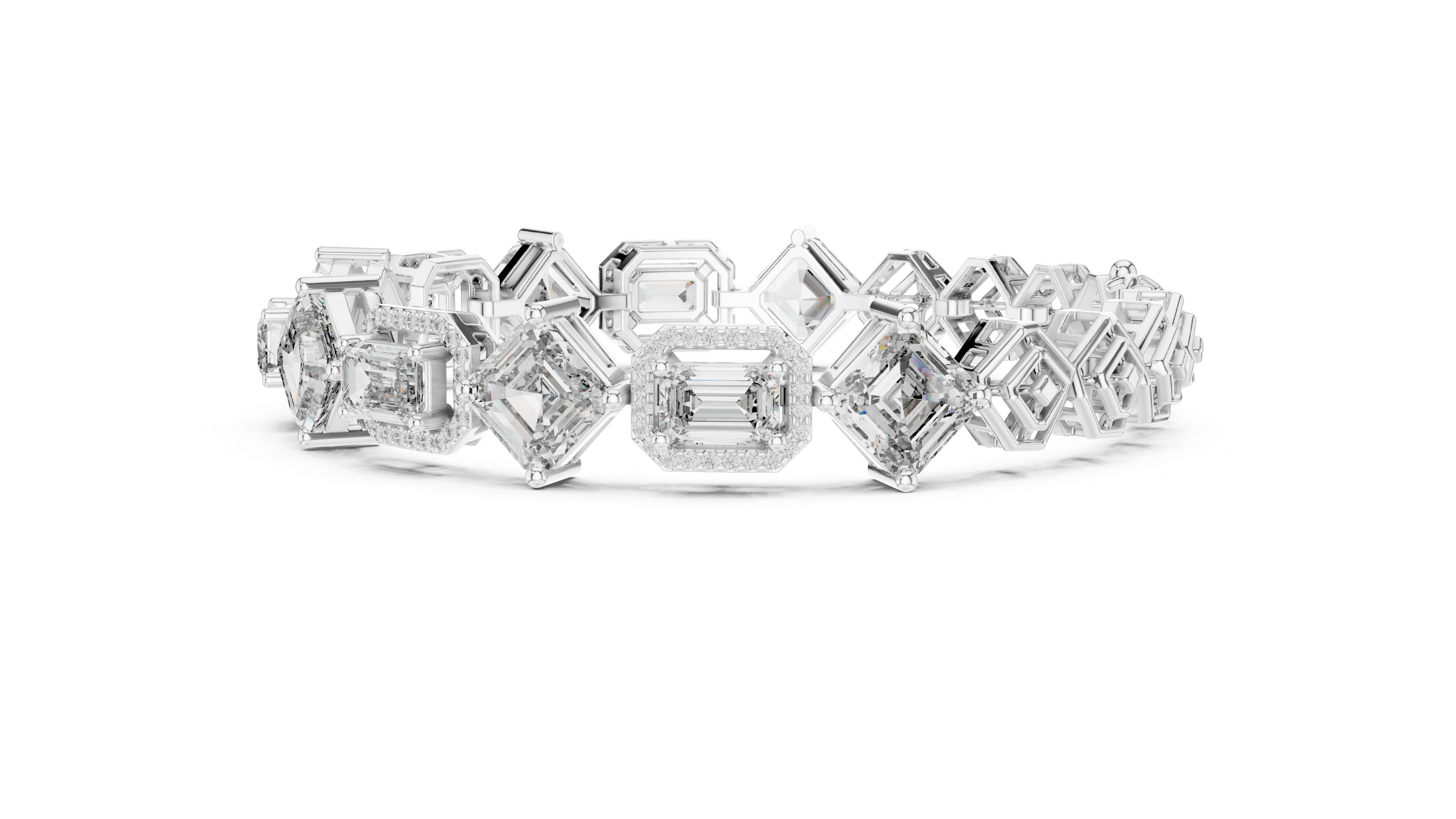 Emerald Cut Diamond Halo Link Tennis Bracelet with Micro Pavé Accents
