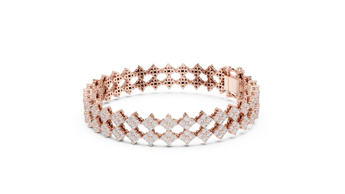 Multi Row Round Diamond Floral Link Tennis Bracelet with Micro Cluster Settings