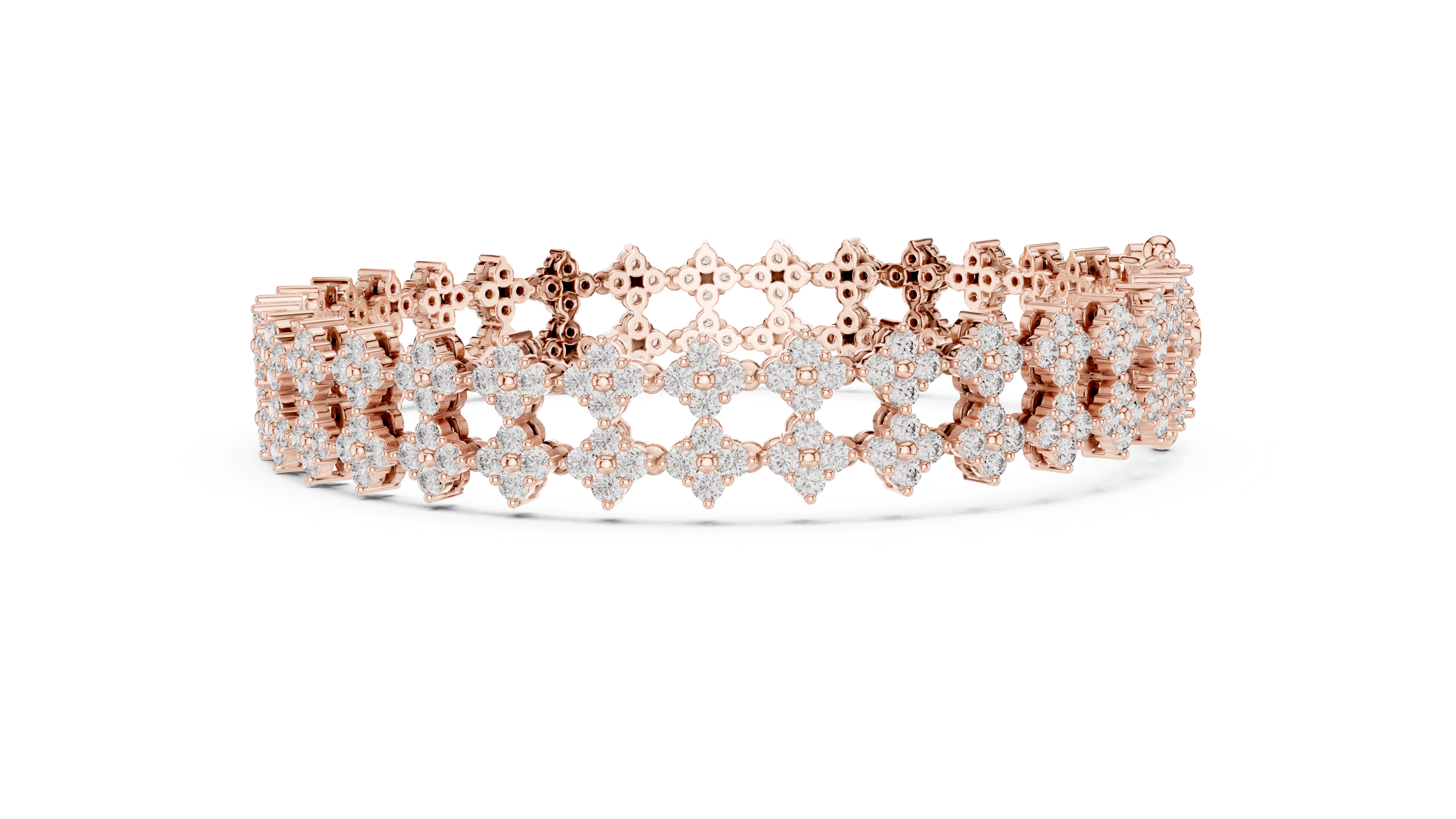 Multi Row Round Diamond Floral Link Tennis Bracelet with Micro Cluster Settings