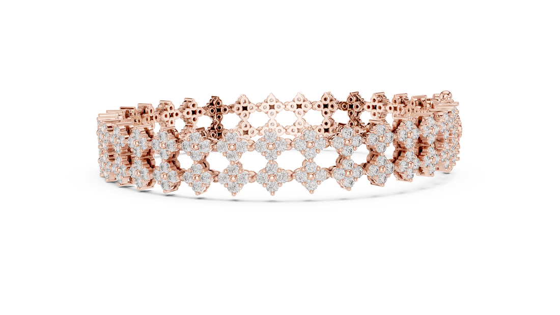 Multi Row Round Diamond Floral Link Tennis Bracelet with Micro Cluster Settings