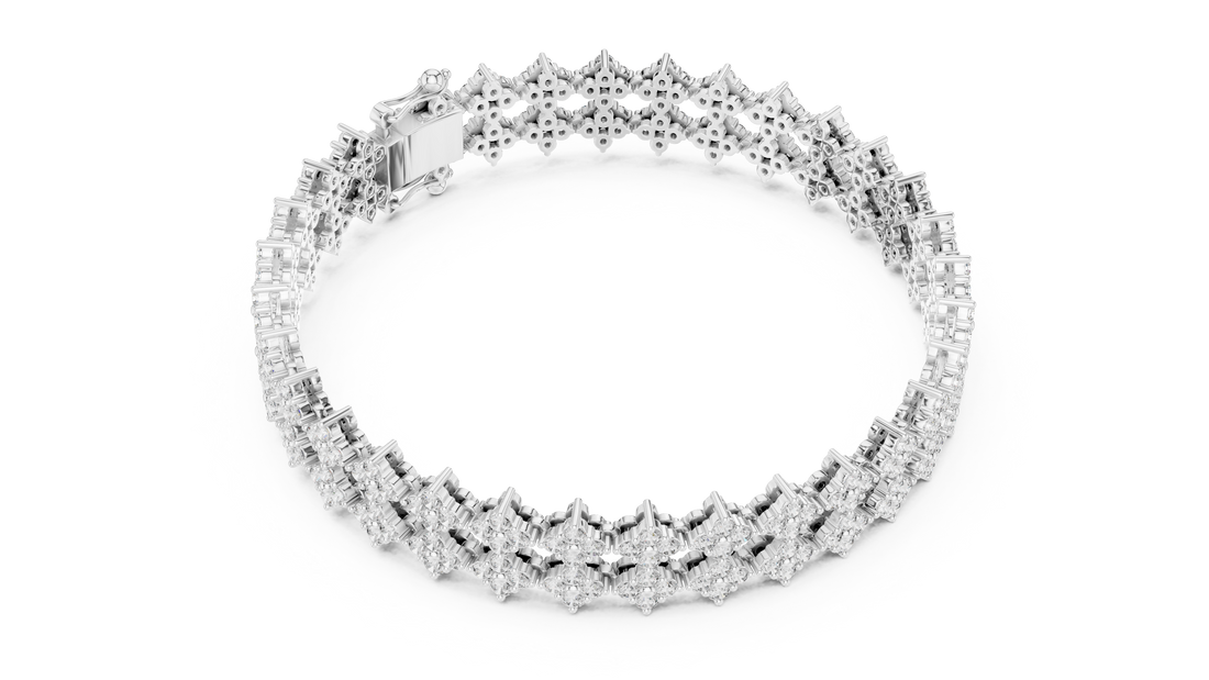 Multi Row Round Diamond Floral Link Tennis Bracelet with Micro Cluster Settings