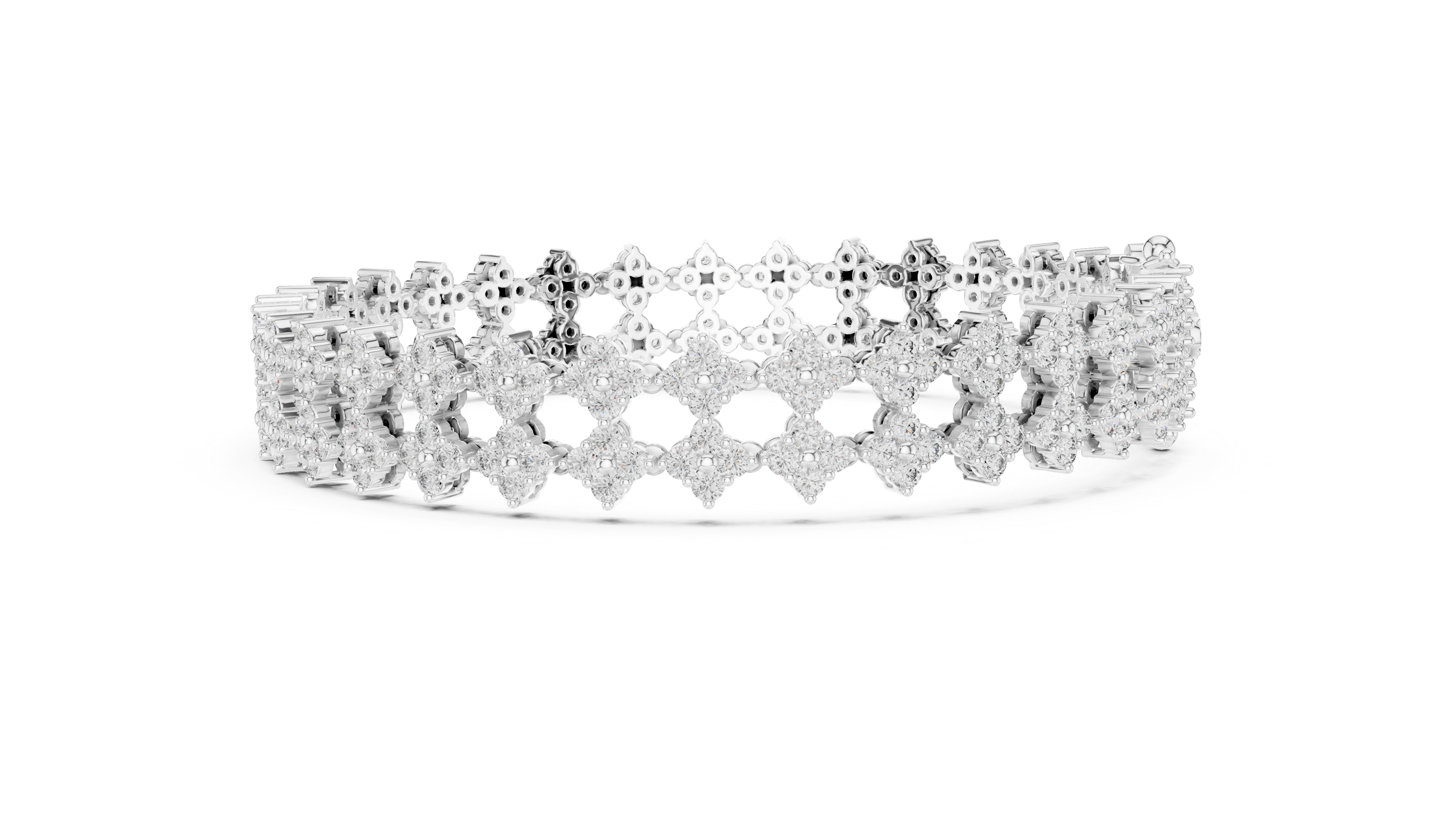 Multi Row Round Diamond Floral Link Tennis Bracelet with Micro Cluster Settings