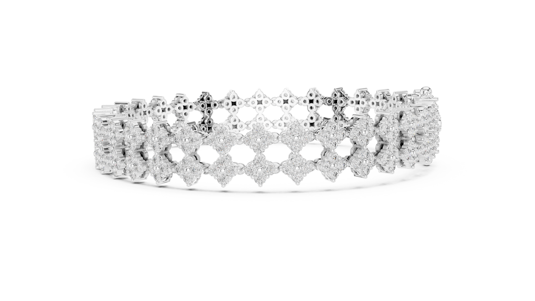 Multi Row Round Diamond Floral Link Tennis Bracelet with Micro Cluster Settings