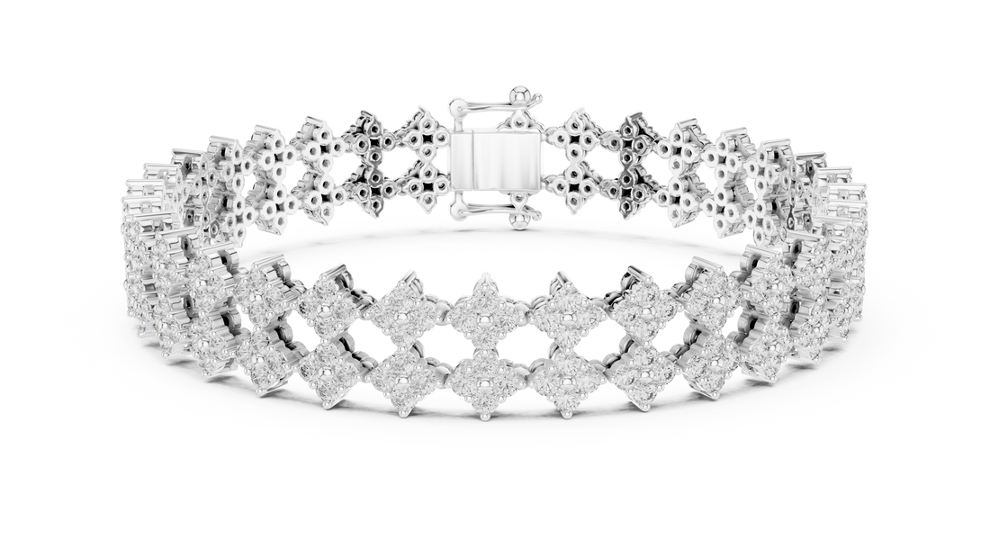 Multi Row Round Diamond Floral Link Tennis Bracelet with Micro Cluster Settings