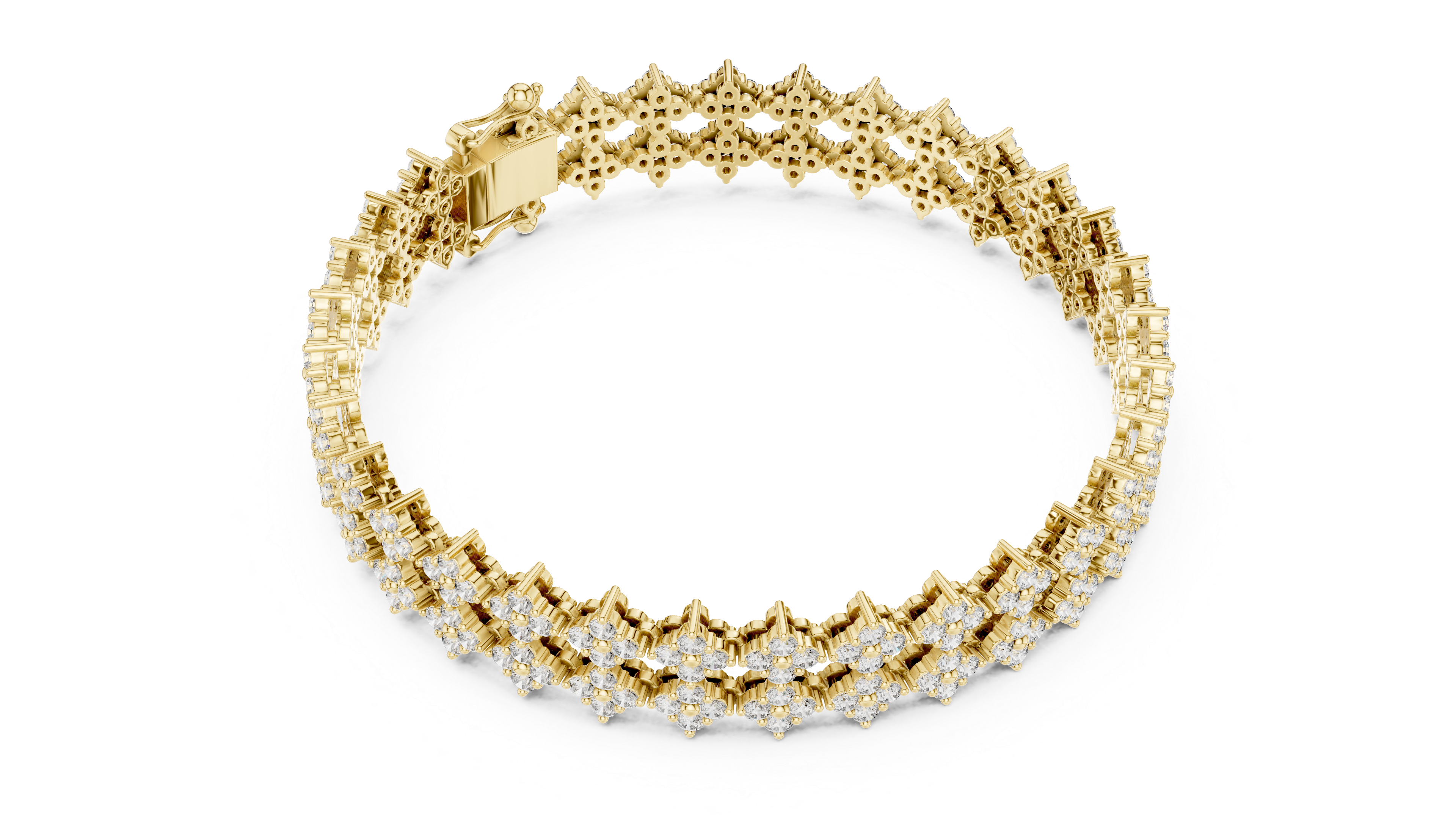 Multi Row Round Diamond Floral Link Tennis Bracelet with Micro Cluster Settings