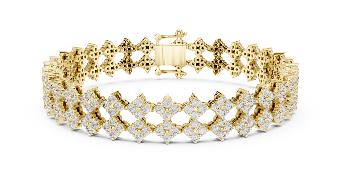 Multi Row Round Diamond Floral Link Tennis Bracelet with Micro Cluster Settings