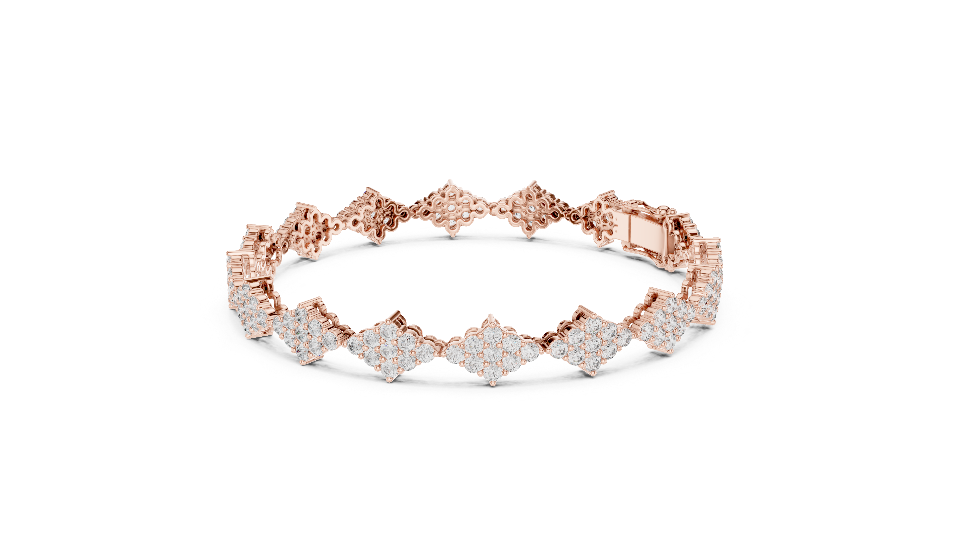 Round Brilliant Cluster Floral Link Diamond Tennis Bracelet