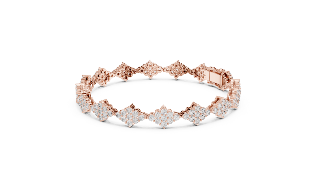 Round Brilliant Cluster Floral Link Diamond Tennis Bracelet