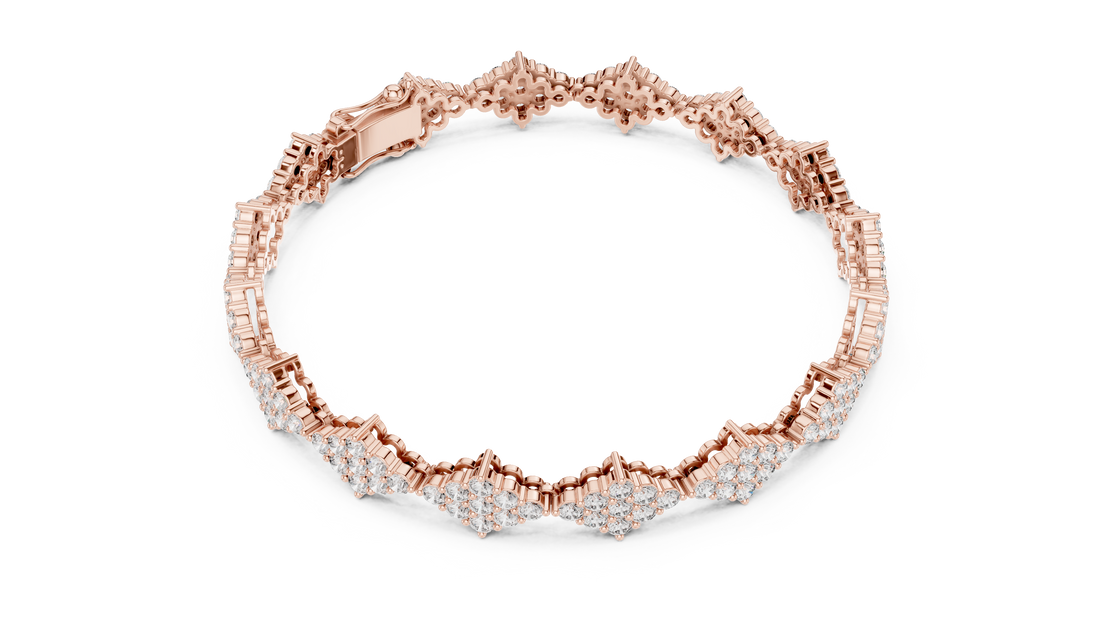 Round Brilliant Cluster Floral Link Diamond Tennis Bracelet