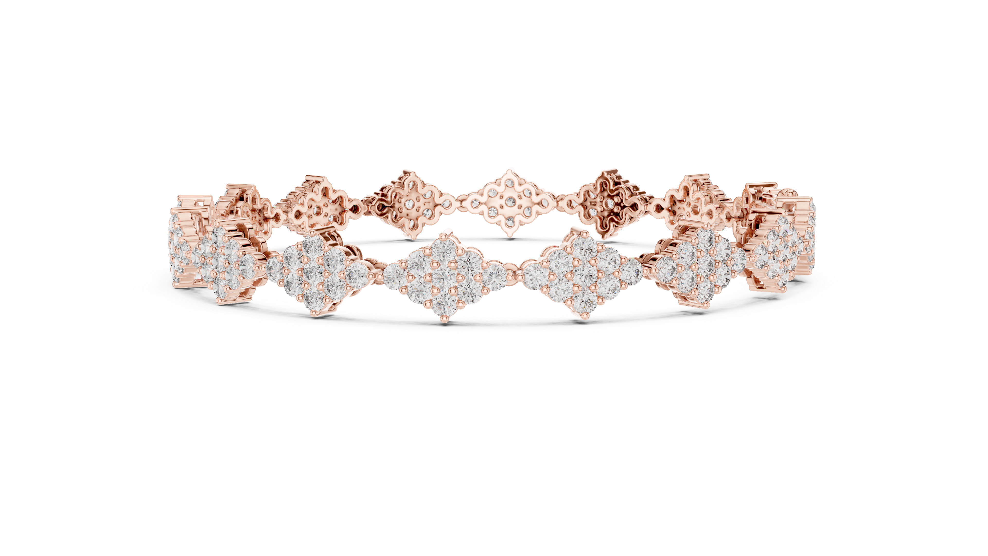 Round Brilliant Cluster Floral Link Diamond Tennis Bracelet