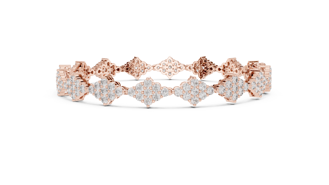 Round Brilliant Cluster Floral Link Diamond Tennis Bracelet