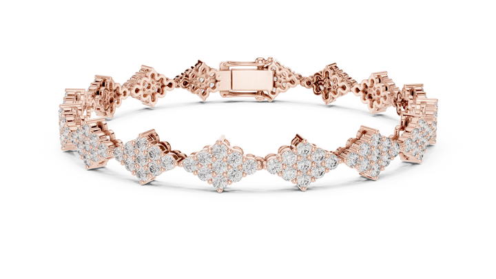 Round Brilliant Cluster Floral Link Diamond Tennis Bracelet