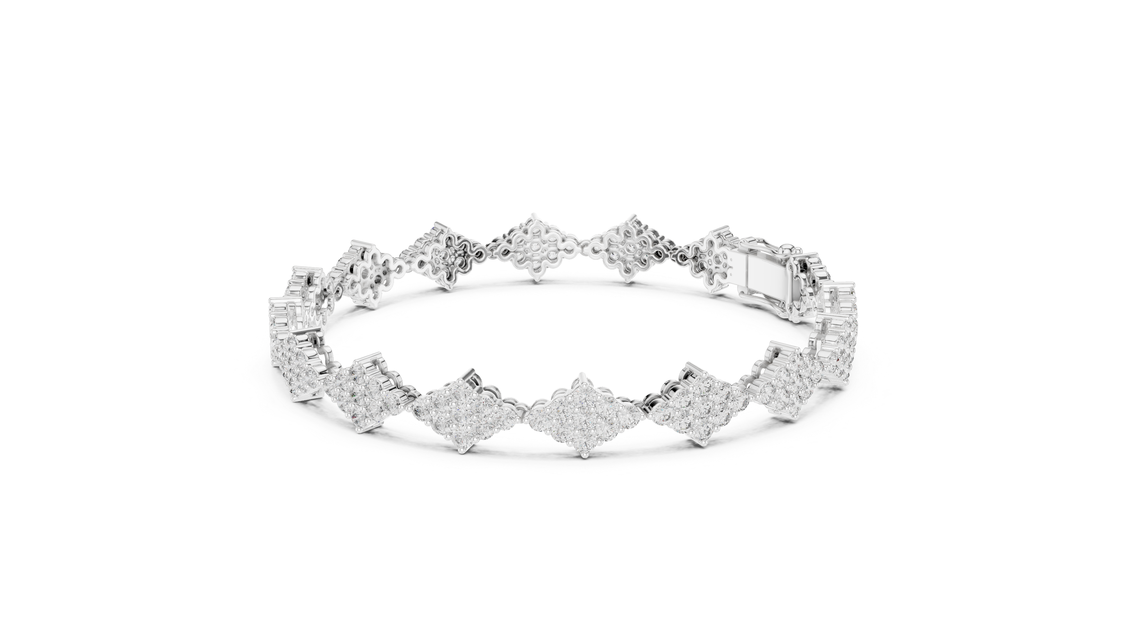 Round Brilliant Cluster Floral Link Diamond Tennis Bracelet