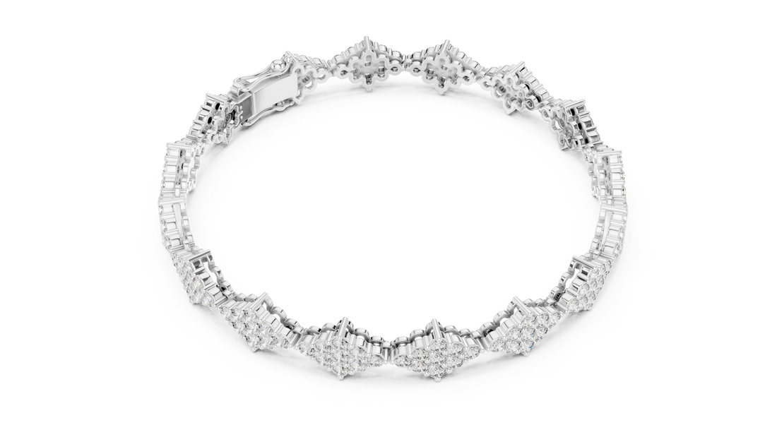 Round Brilliant Cluster Floral Link Diamond Tennis Bracelet