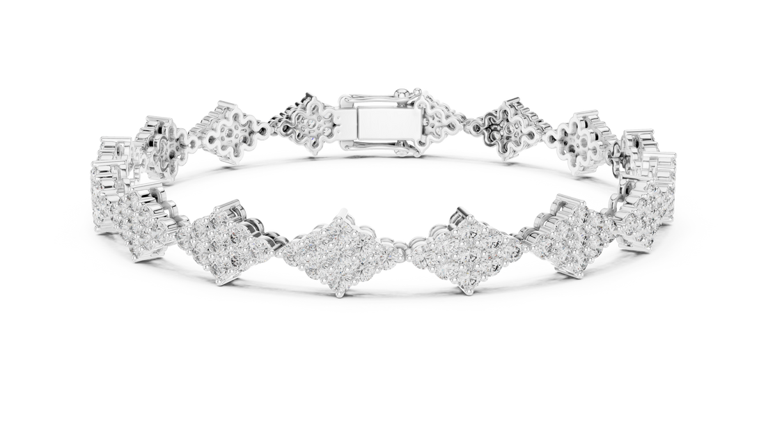 Round Brilliant Cluster Floral Link Diamond Tennis Bracelet
