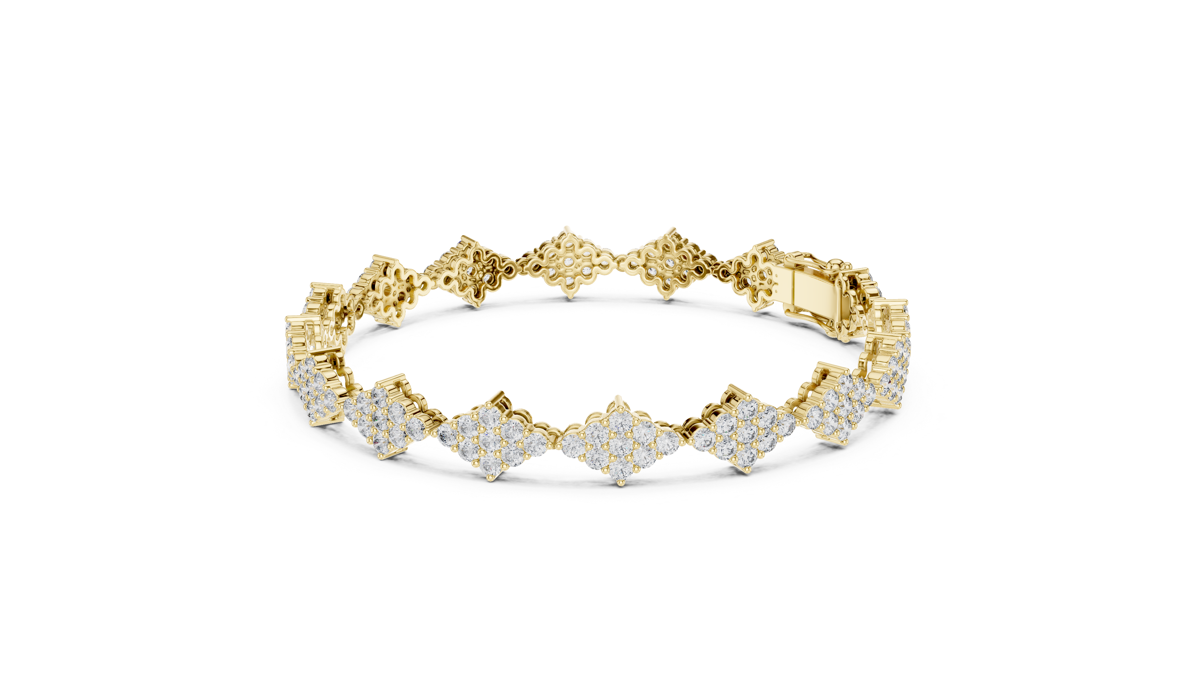 Round Brilliant Cluster Floral Link Diamond Tennis Bracelet