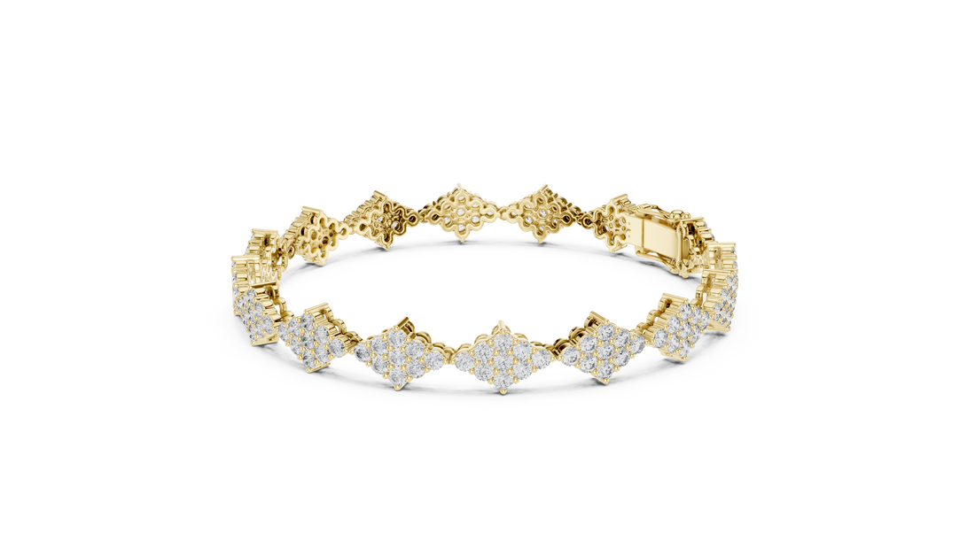 Round Brilliant Cluster Floral Link Diamond Tennis Bracelet