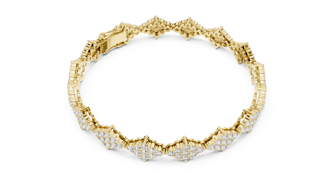 Round Brilliant Cluster Floral Link Diamond Tennis Bracelet
