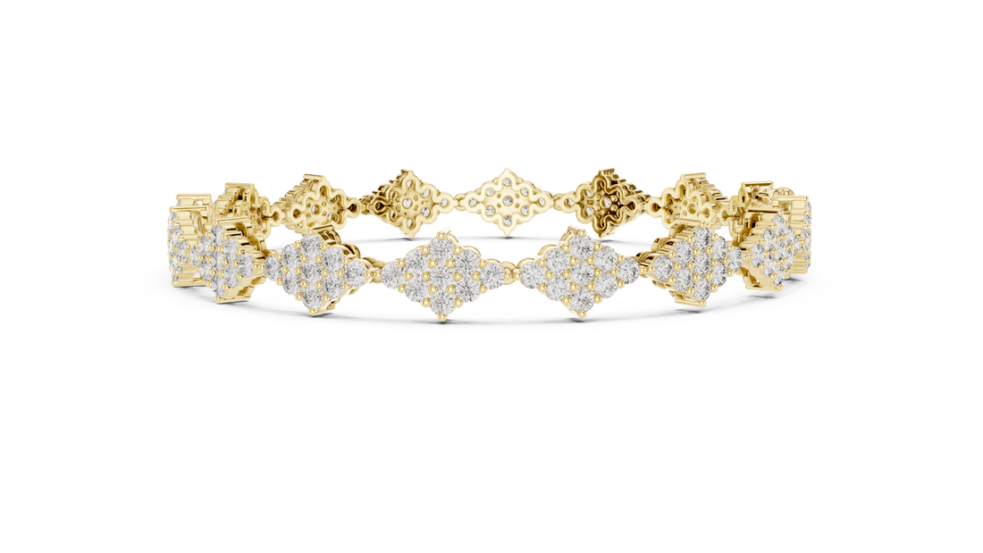 Round Brilliant Cluster Floral Link Diamond Tennis Bracelet