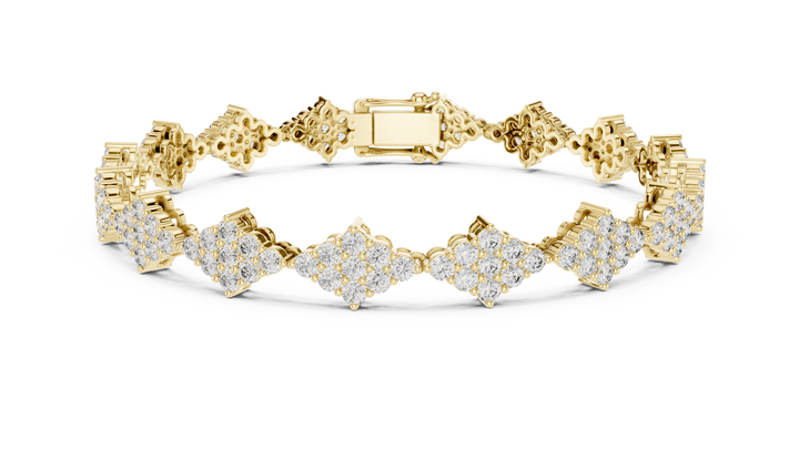 Round Brilliant Cluster Floral Link Diamond Tennis Bracelet