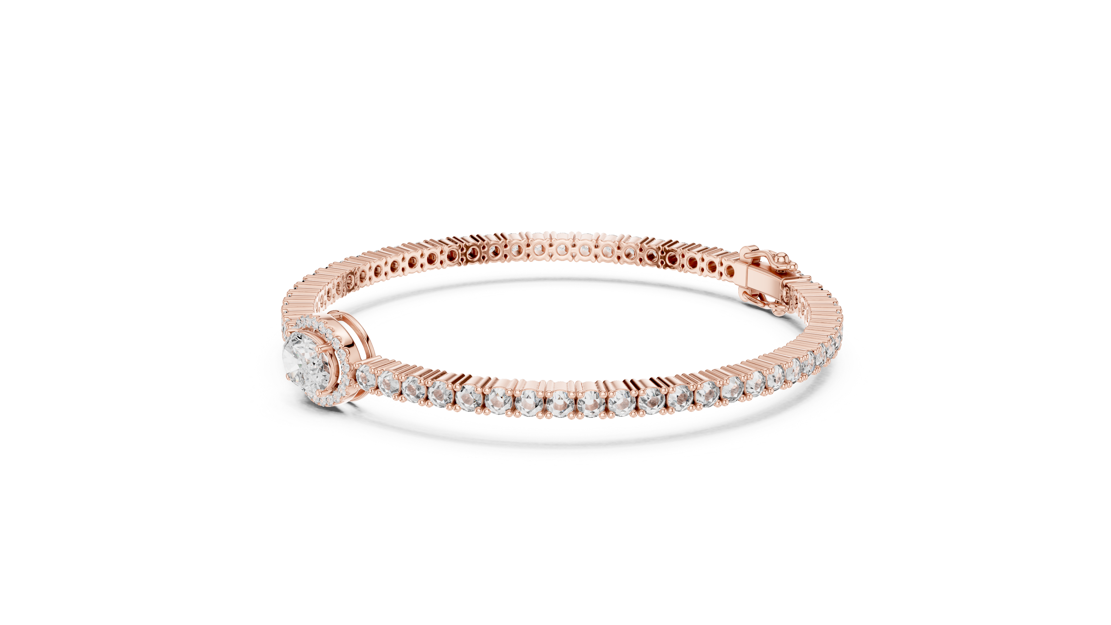 Round Cut Diamond Halo Center Chain Tennis Bracelet