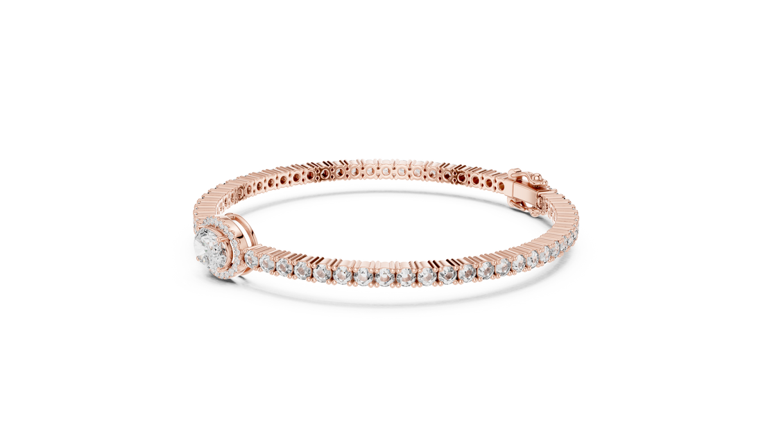Round Cut Diamond Halo Center Chain Tennis Bracelet