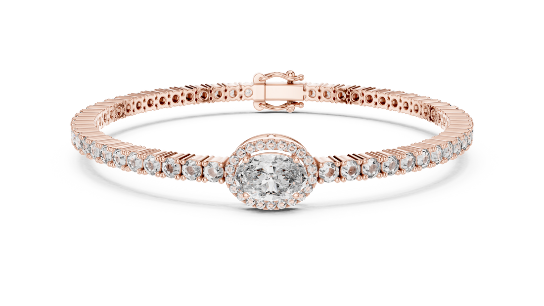 Round Cut Diamond Halo Center Chain Tennis Bracelet