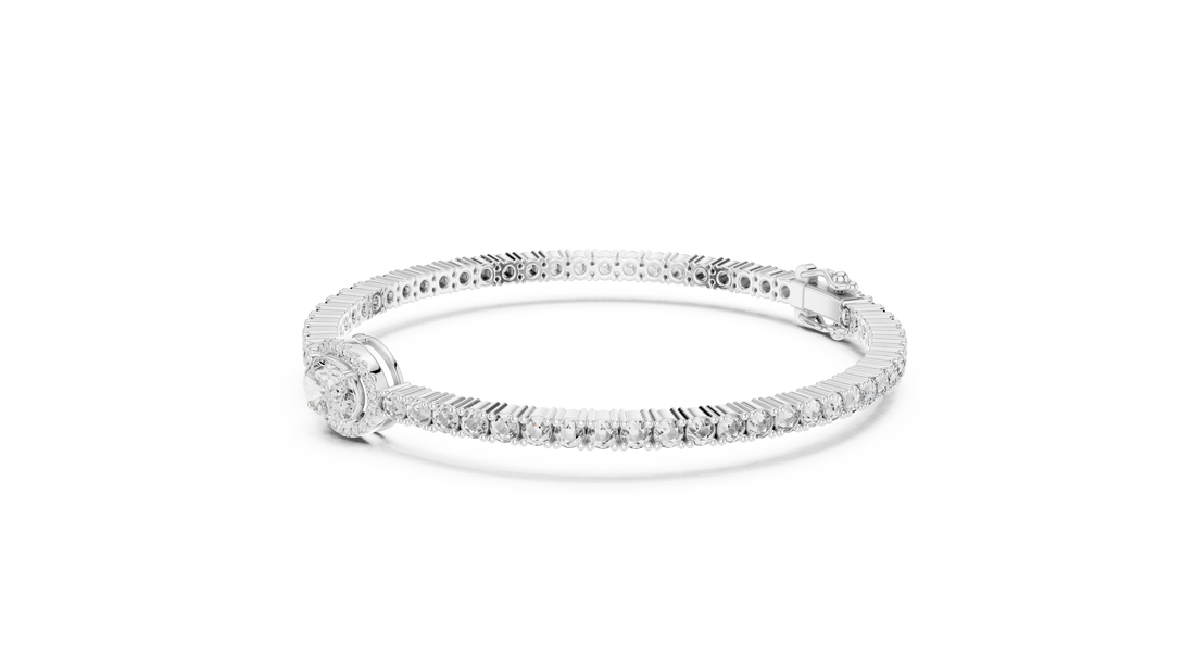 Round Cut Diamond Halo Center Chain Tennis Bracelet