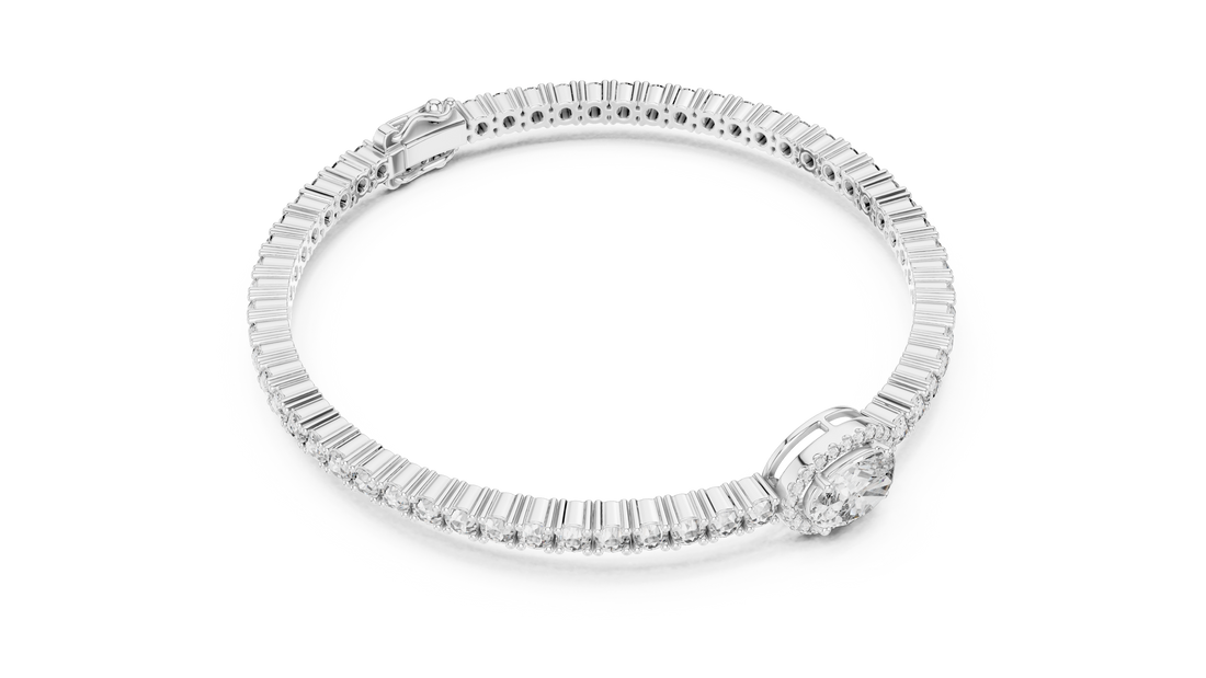 Round Cut Diamond Halo Center Chain Tennis Bracelet