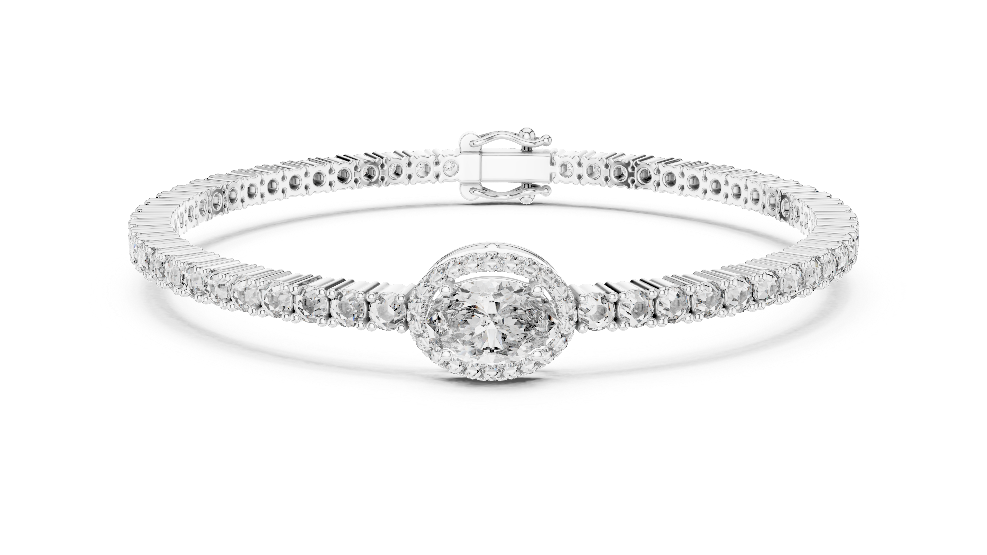 Round Cut Diamond Halo Center Chain Tennis Bracelet