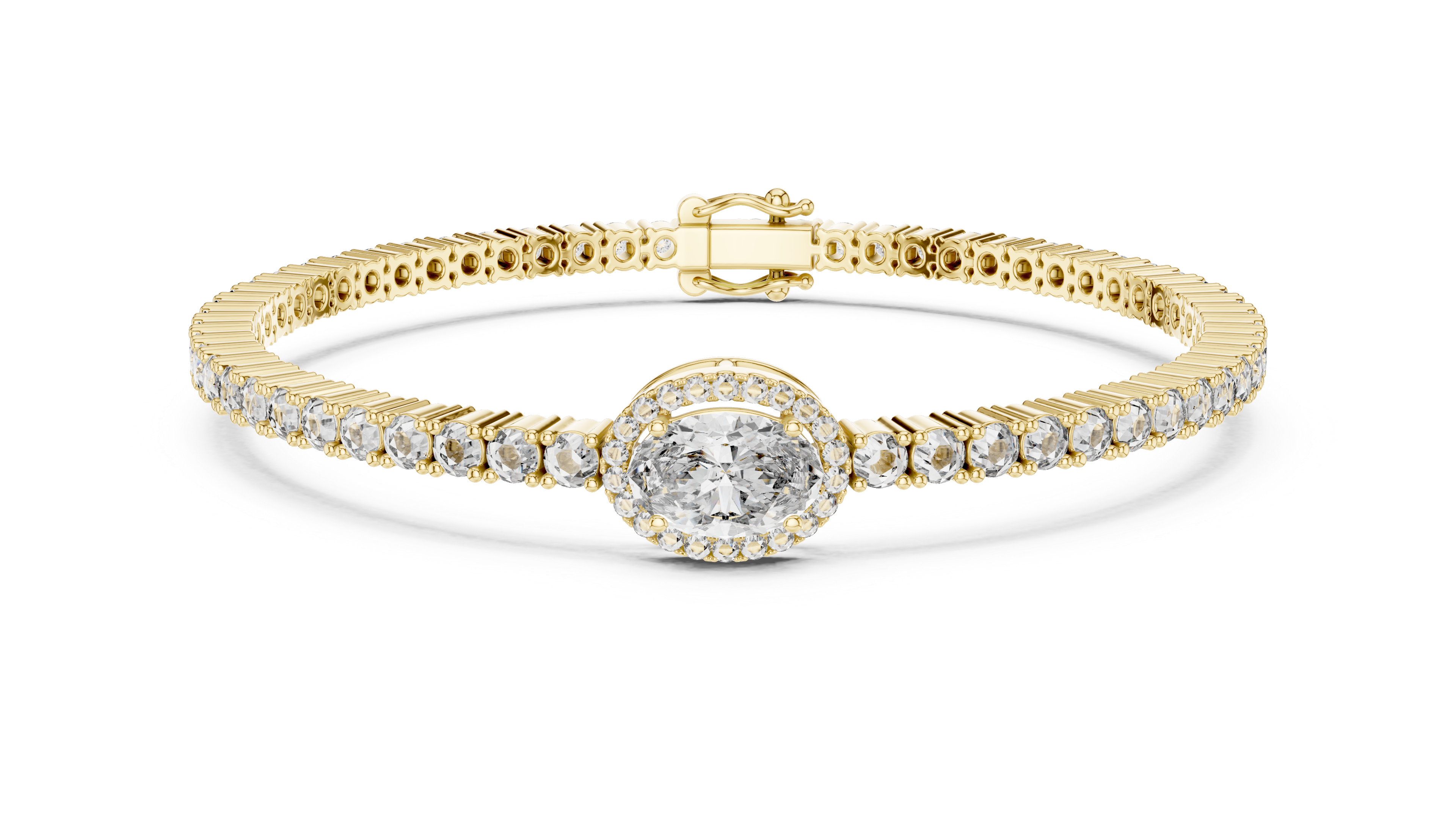 Round Cut Diamond Halo Center Chain Tennis Bracelet