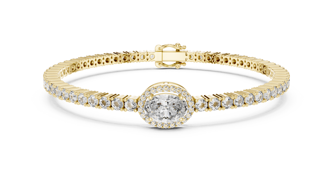 Round Cut Diamond Halo Center Chain Tennis Bracelet