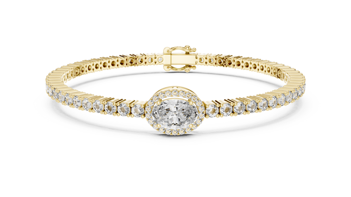 Round Cut Diamond Halo Center Chain Tennis Bracelet
