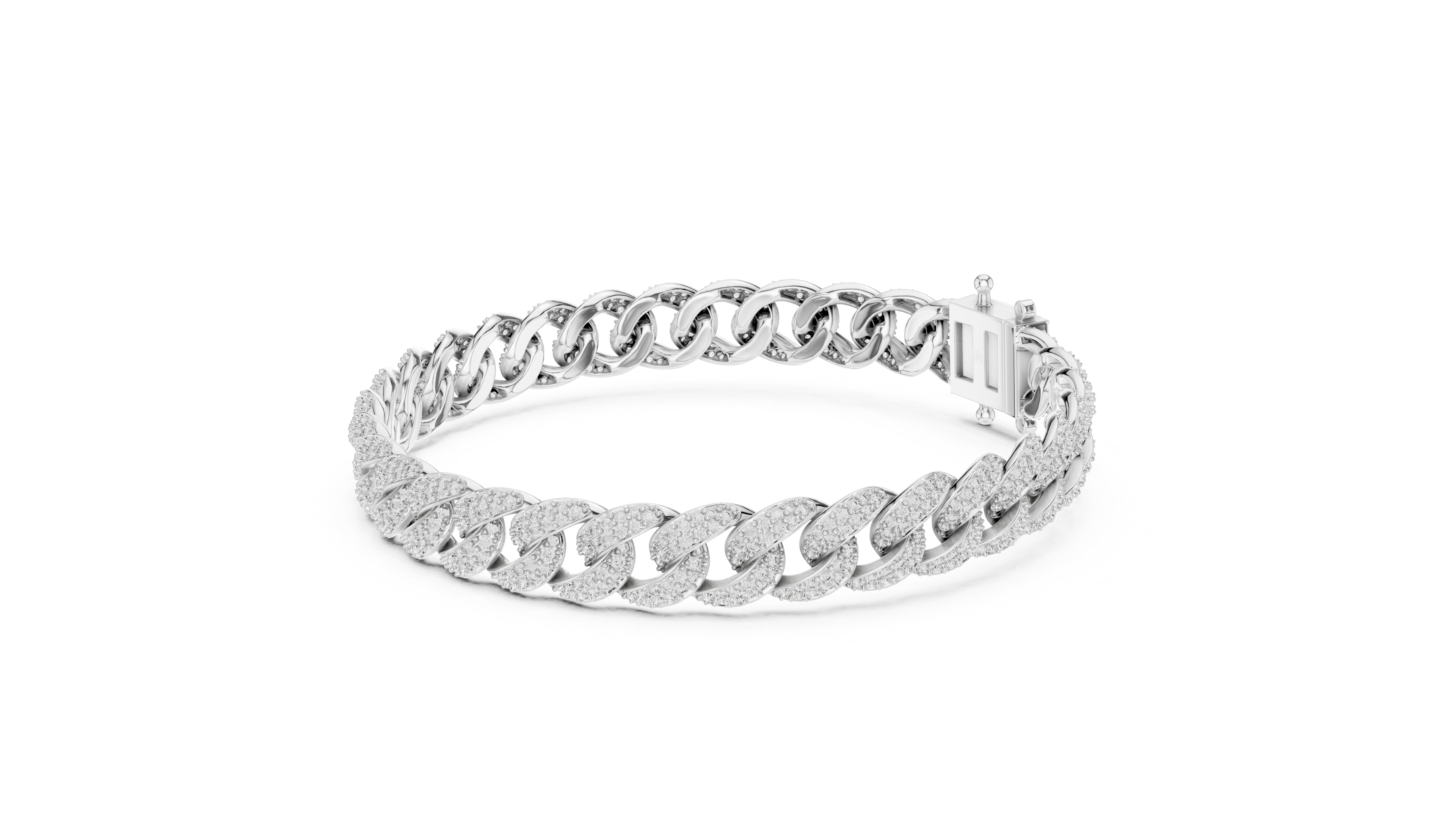 Round Diamond Pavé Curb Link Chain Bracelet