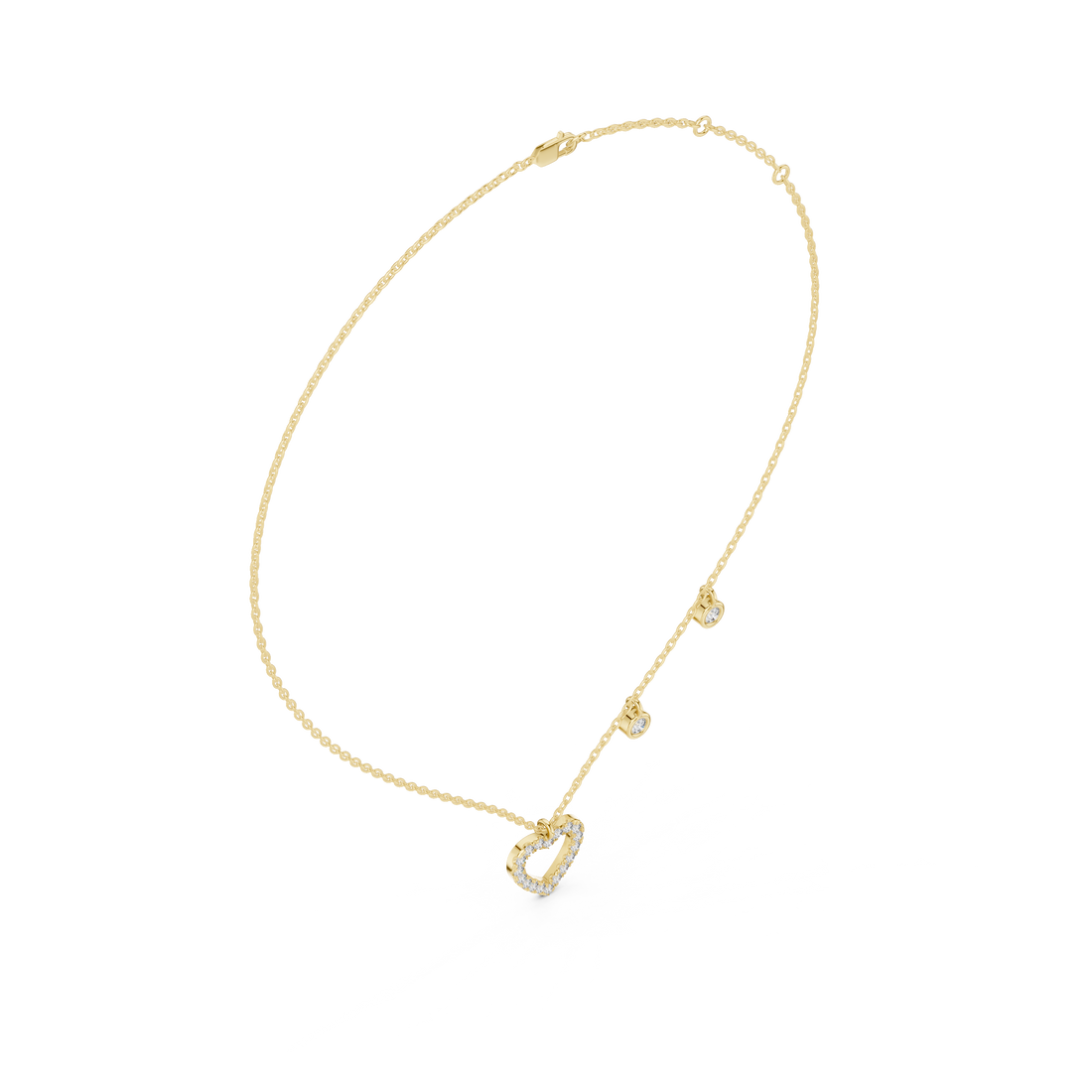 Round Cut Diamond Heart Halo Pendant Station Chain Necklace