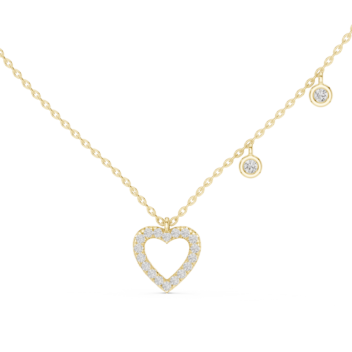 Round Cut Diamond Heart Halo Pendant Station Chain Necklace